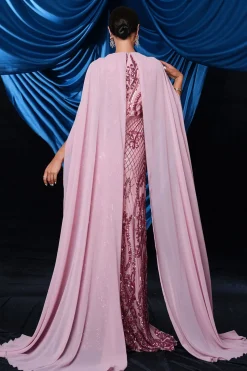 Rosa Sequined Semaid Vestido de baile de formatura com wrap