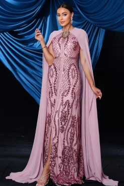 Rosa Sequined Semaid Vestido de baile de formatura com wrap