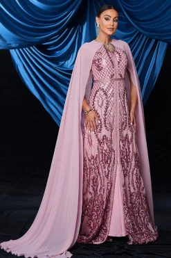 Rosa Sequined Semaid Vestido de baile de formatura com wrap