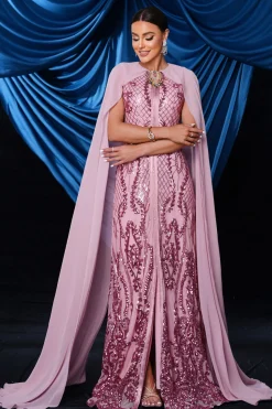 Rosa Sequined Semaid Vestido de baile de formatura com wrap
