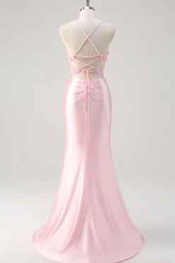 Rosa Sereia Corset Vestido Floral Prom com Fenda