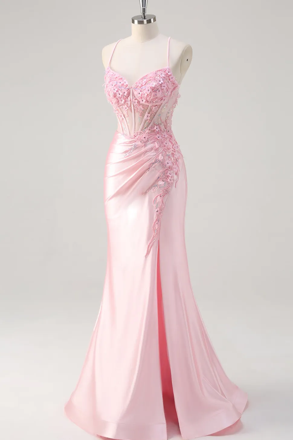 Rosa Sereia Corset Vestido Floral Prom com Fenda