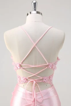 Rosa Sereia Corset Vestido Floral Prom com Fenda