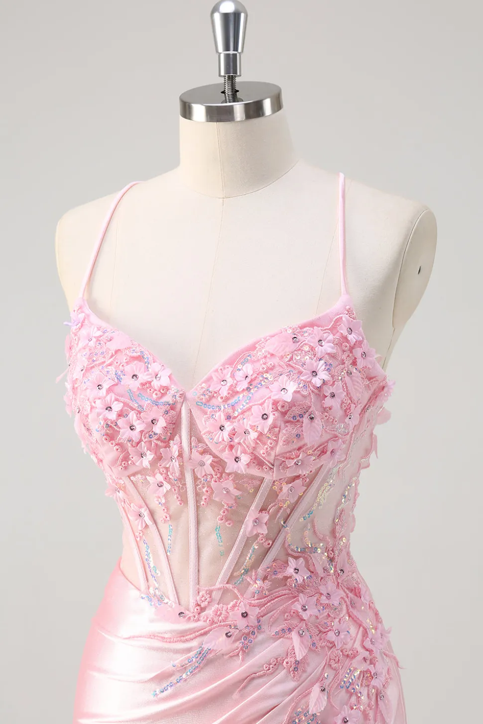 Rosa Sereia Corset Vestido Floral Prom com Fenda