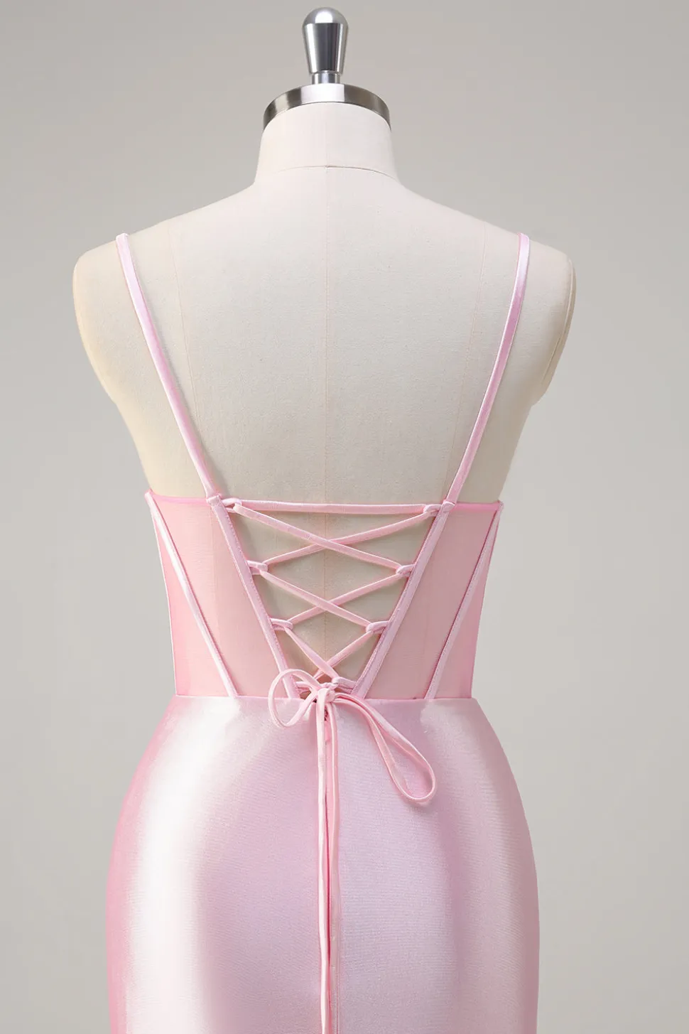 Rosa Sereia Esparguete Correias Corset Prom Dress com Fenda