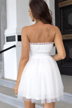 Rosa Strapless Uma Linha Tulle Vestido Curto Homecoming