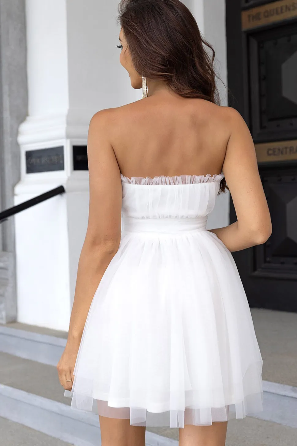 Rosa Strapless Uma Linha Tulle Vestido Curto Homecoming