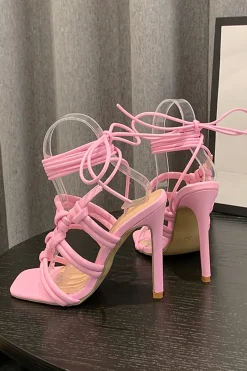 Rosa Tornozelo-Correias Stiletto Salto Alto Sandálias