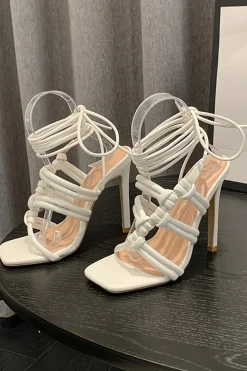 Rosa Tornozelo-Correias Stiletto Salto Alto Sandálias