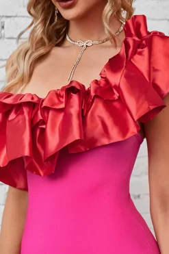 Rosa Um Ombro Vestido de Cocktail