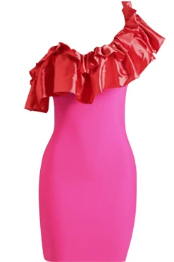 Rosa Um Ombro Vestido de Cocktail