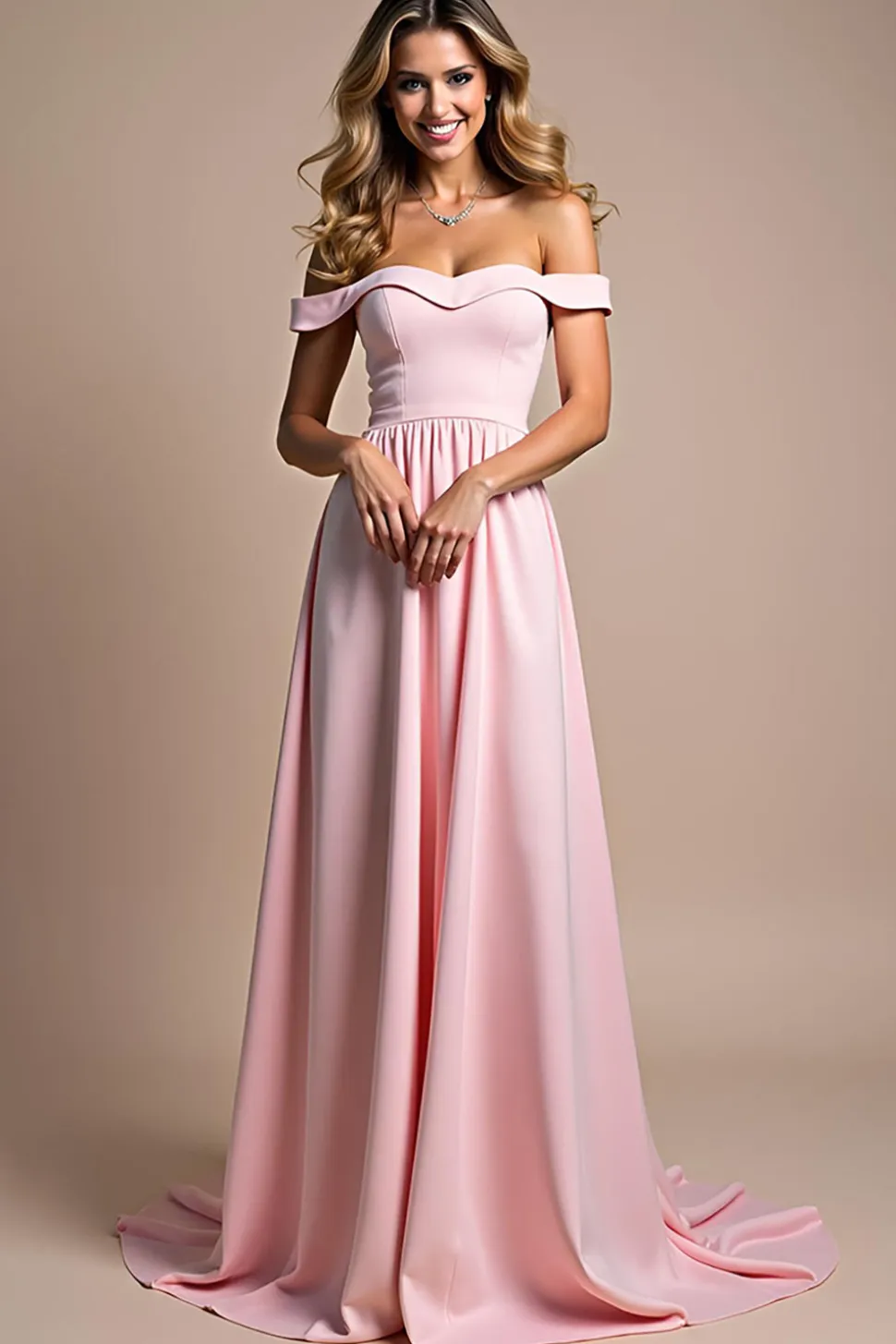 Rosa Uma linha Chiffon fora do ombro longo vestido de dama de honra