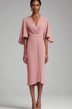 Rosa V Neck Bodycon Chiffon Long Mother Dress com 1/2 mangas