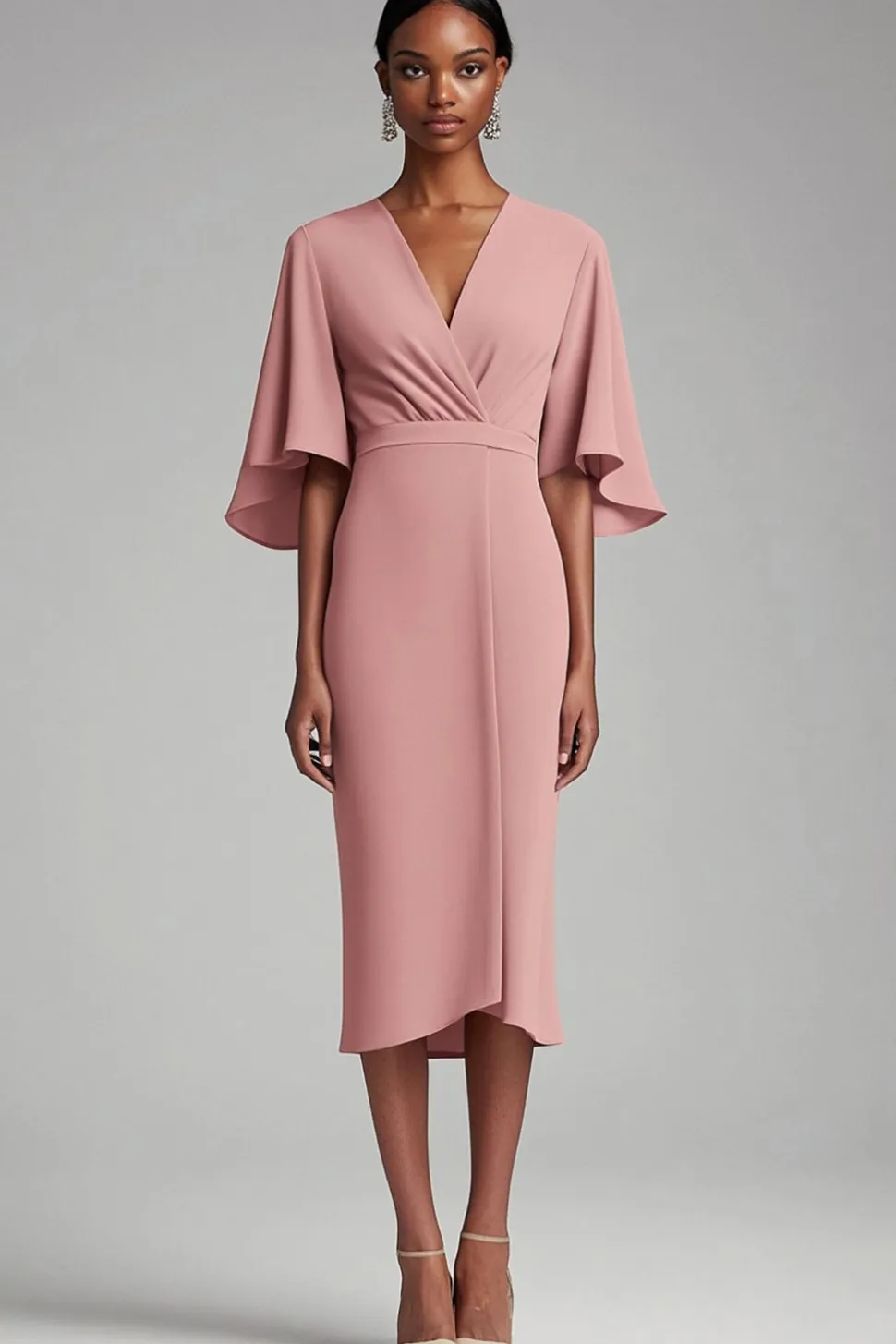 Rosa V Neck Bodycon Chiffon Long Mother Dress com 1/2 mangas