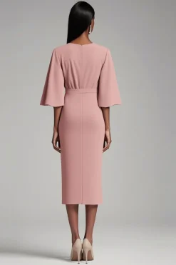 Rosa V Neck Bodycon Chiffon Long Mother Dress com 1/2 mangas