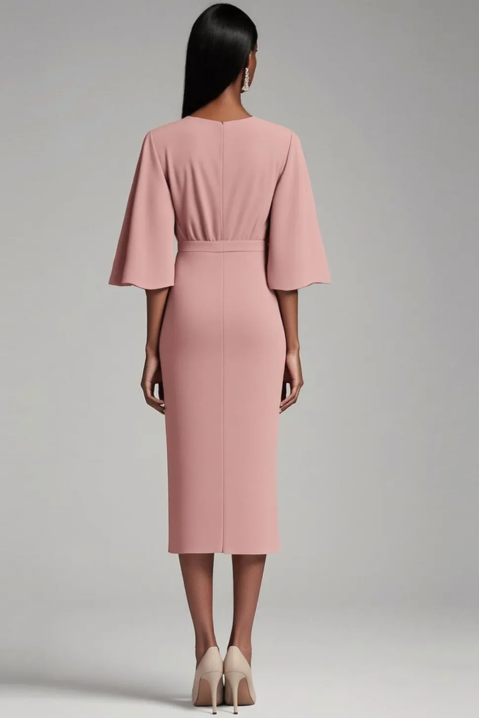 Rosa V Neck Bodycon Chiffon Long Mother Dress com 1/2 mangas