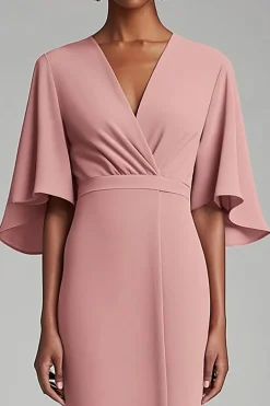 Rosa V Neck Bodycon Chiffon Long Mother Dress com 1/2 mangas
