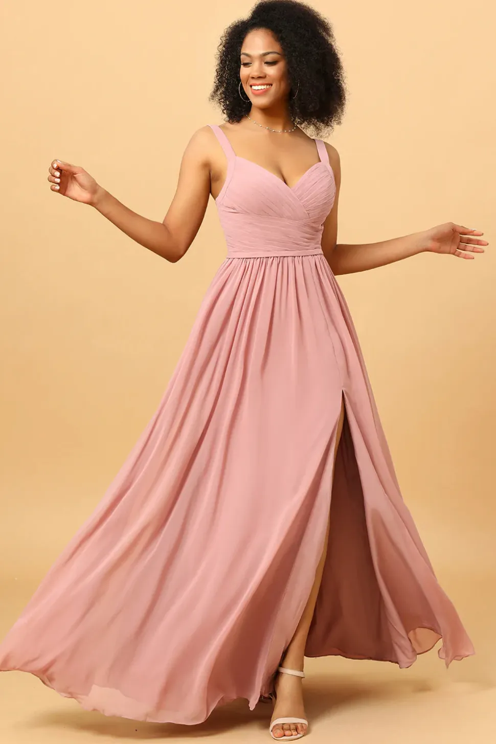 Rosa Vestido Comprido de Dama de Honra