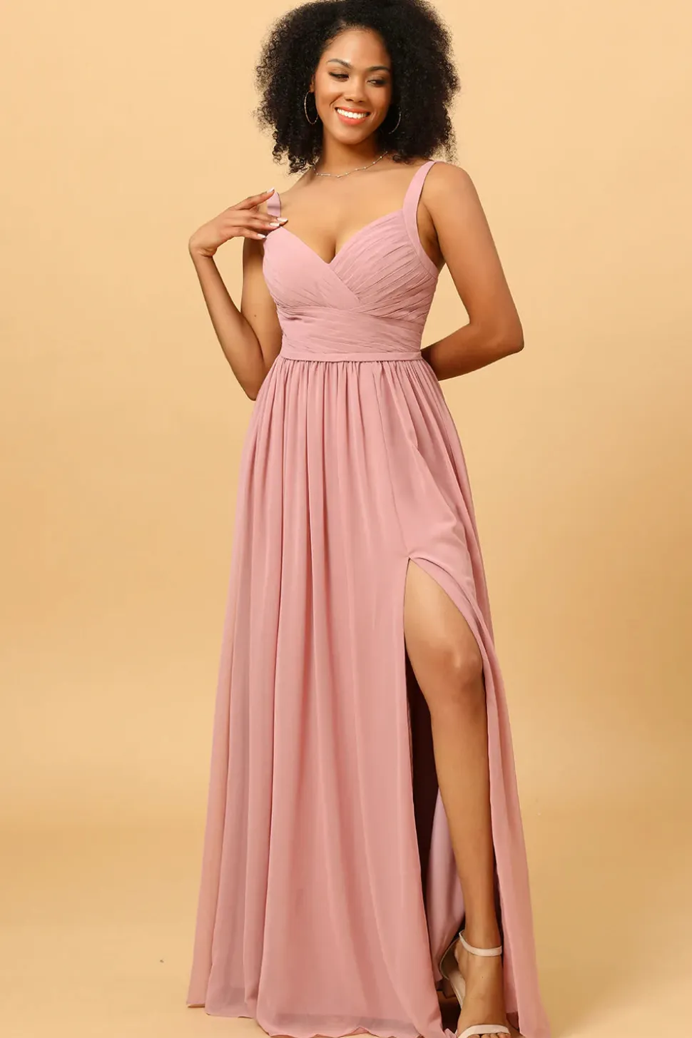 Rosa Vestido Comprido de Dama de Honra