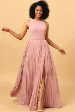 Rosa Vestido de Dama de Honra Sem Mangas
