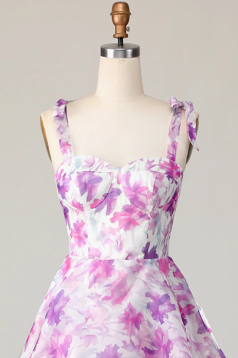 Roxa Floral Linha-A Babados Longos Vestidos Para Casamento Convidada