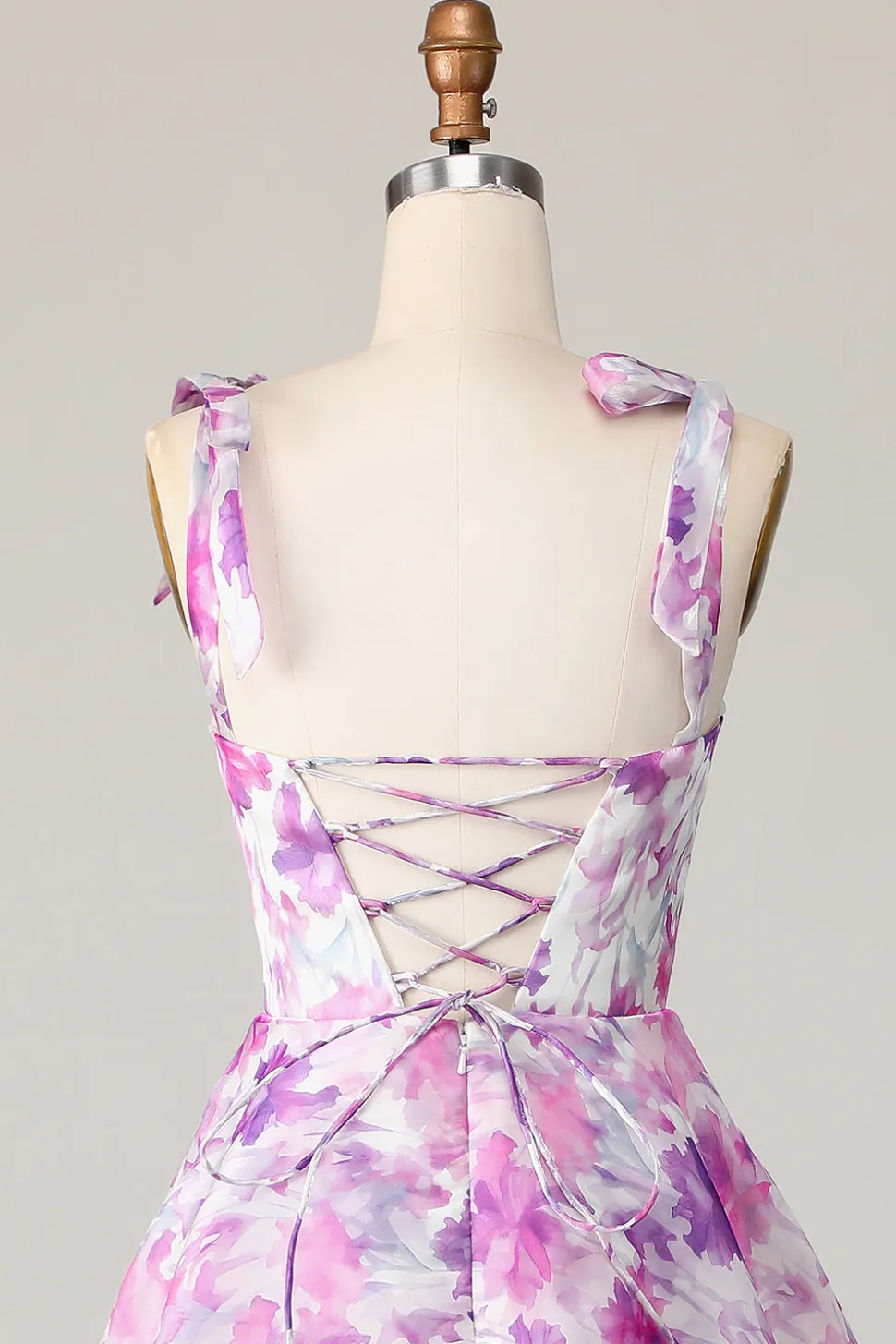 Roxa Floral Linha-A Babados Longos Vestidos Para Casamento Convidada