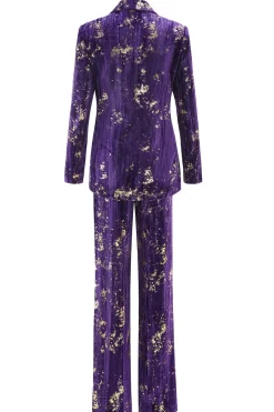 Roxo 2 Peça Notched Lapela Mulheres Prom Ternos com mangas