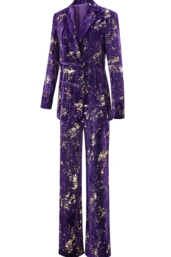 Roxo 2 Peça Notched Lapela Mulheres Prom Ternos com mangas