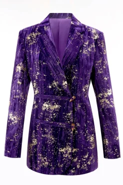 Roxo 2 Peça Notched Lapela Mulheres Prom Ternos com mangas