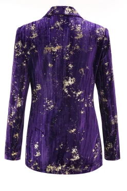 Roxo 2 Peça Notched Lapela Mulheres Prom Ternos com mangas