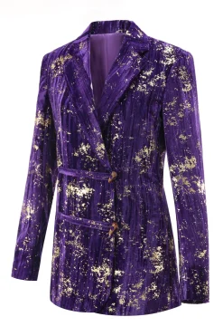 Roxo 2 Peça Notched Lapela Mulheres Prom Ternos com mangas