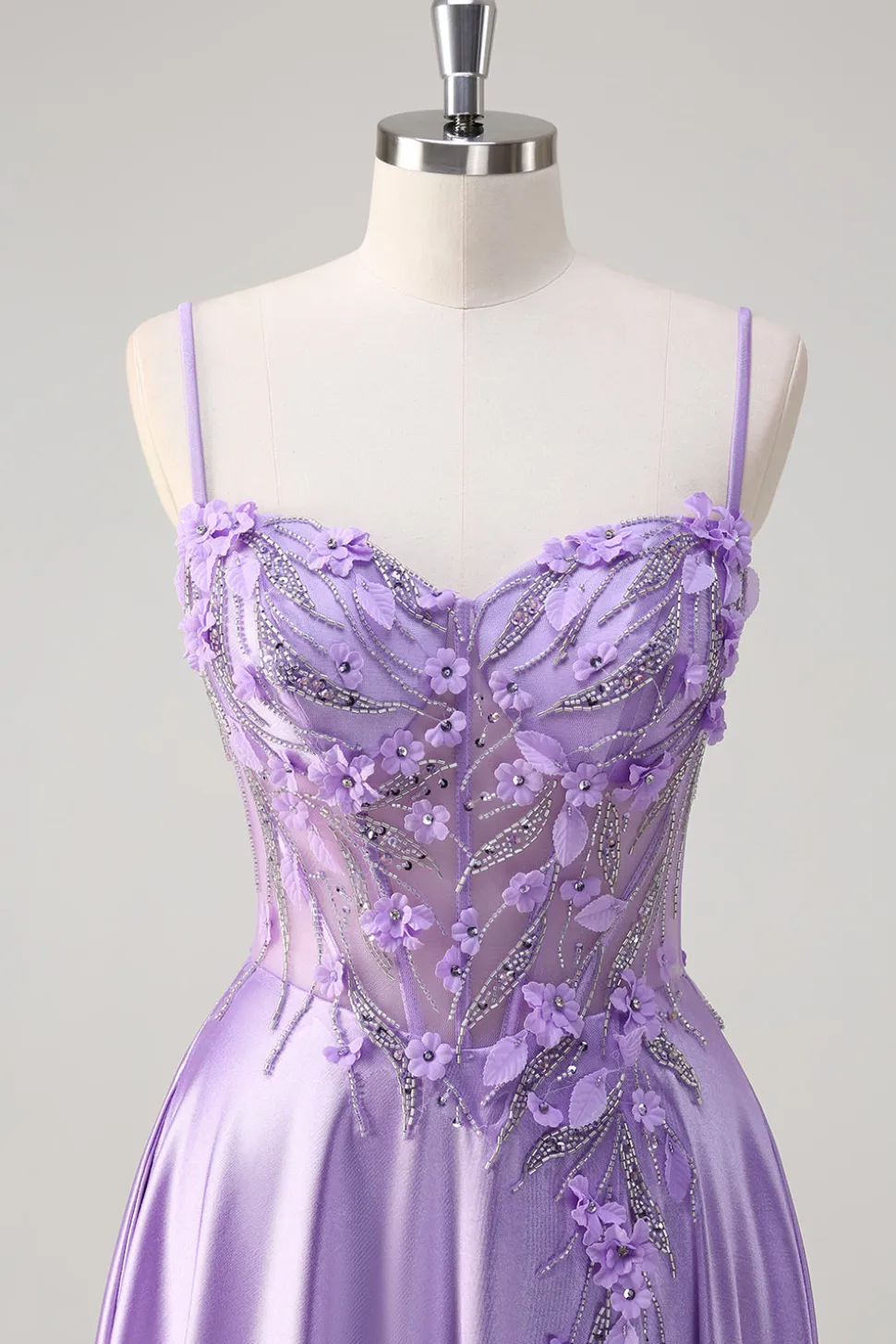 Roxo A Line Espaghetti Correias Vestido Longo Floral Baile de Formatura com Fenda