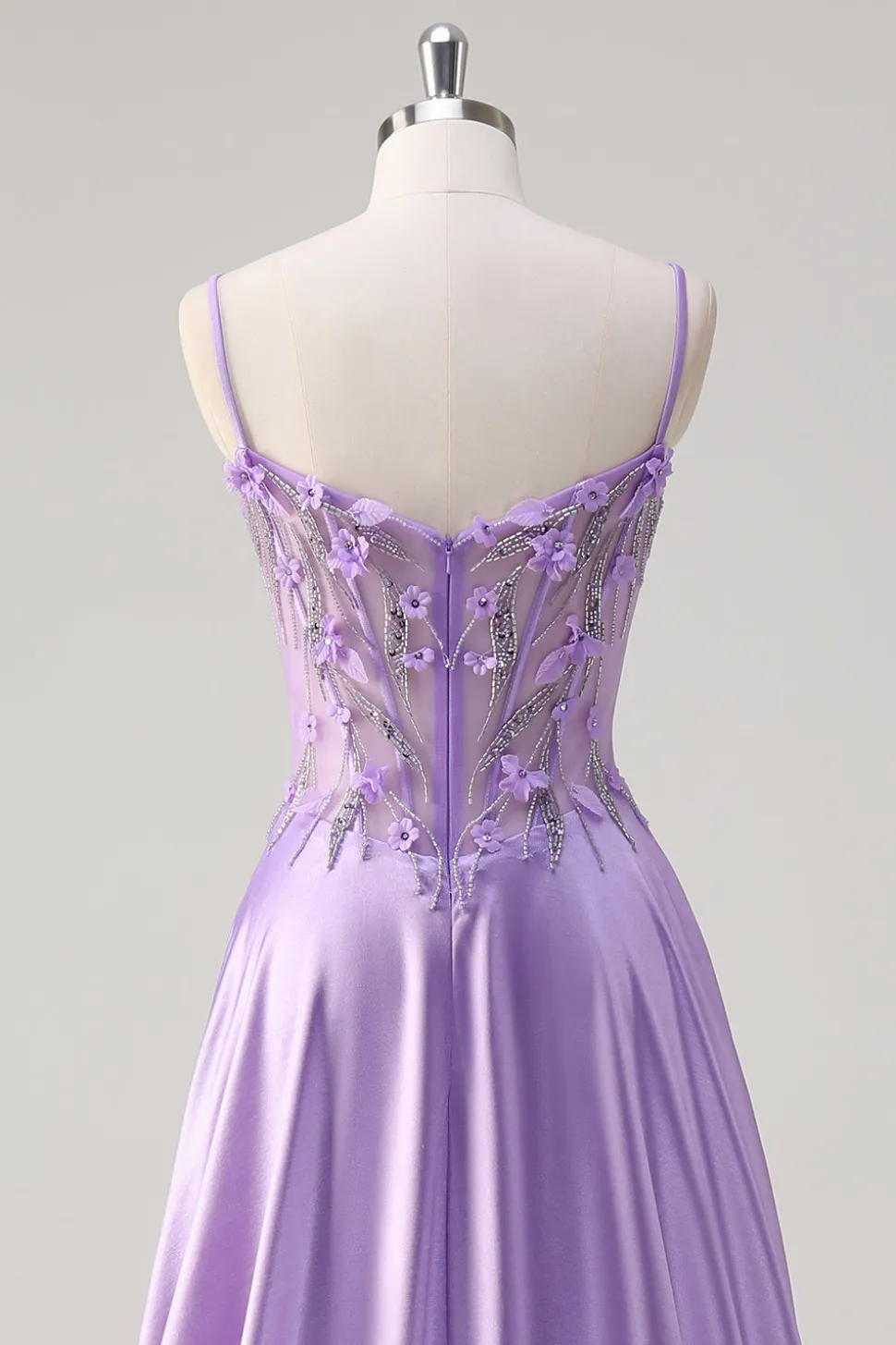 Roxo A Line Espaghetti Correias Vestido Longo Floral Baile de Formatura com Fenda