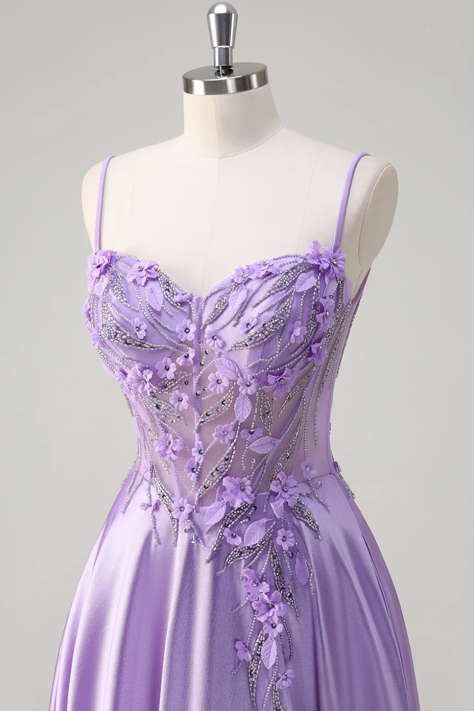 Roxo A Line Espaghetti Correias Vestido Longo Floral Baile de Formatura com Fenda