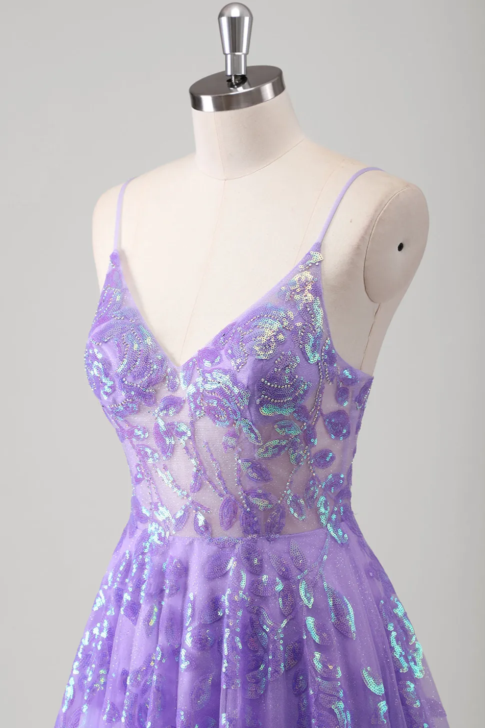 Roxo A Line Espaghetti Correias Long Printed Prom Dress Com Sequins