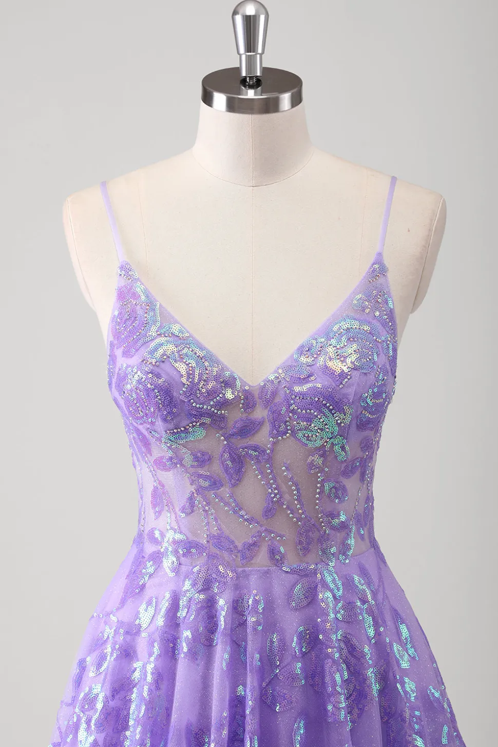 Roxo A Line Espaghetti Correias Long Printed Prom Dress Com Sequins