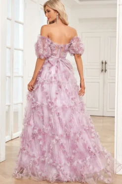 Roxo A Line Fora do Ombro Vestido de Baile