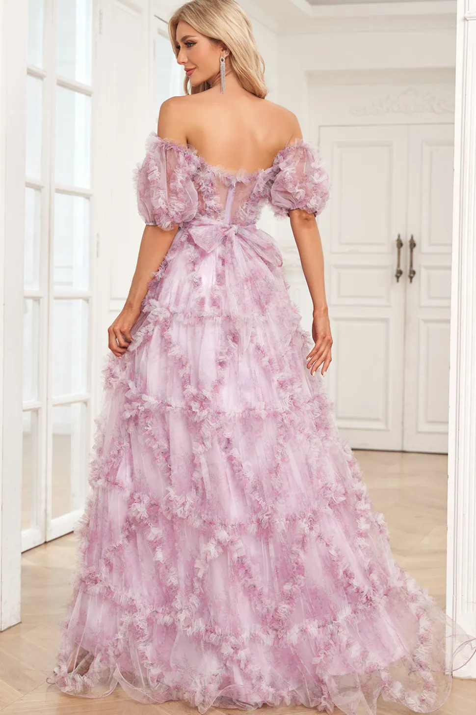 Roxo A Line Fora do Ombro Vestido de Baile