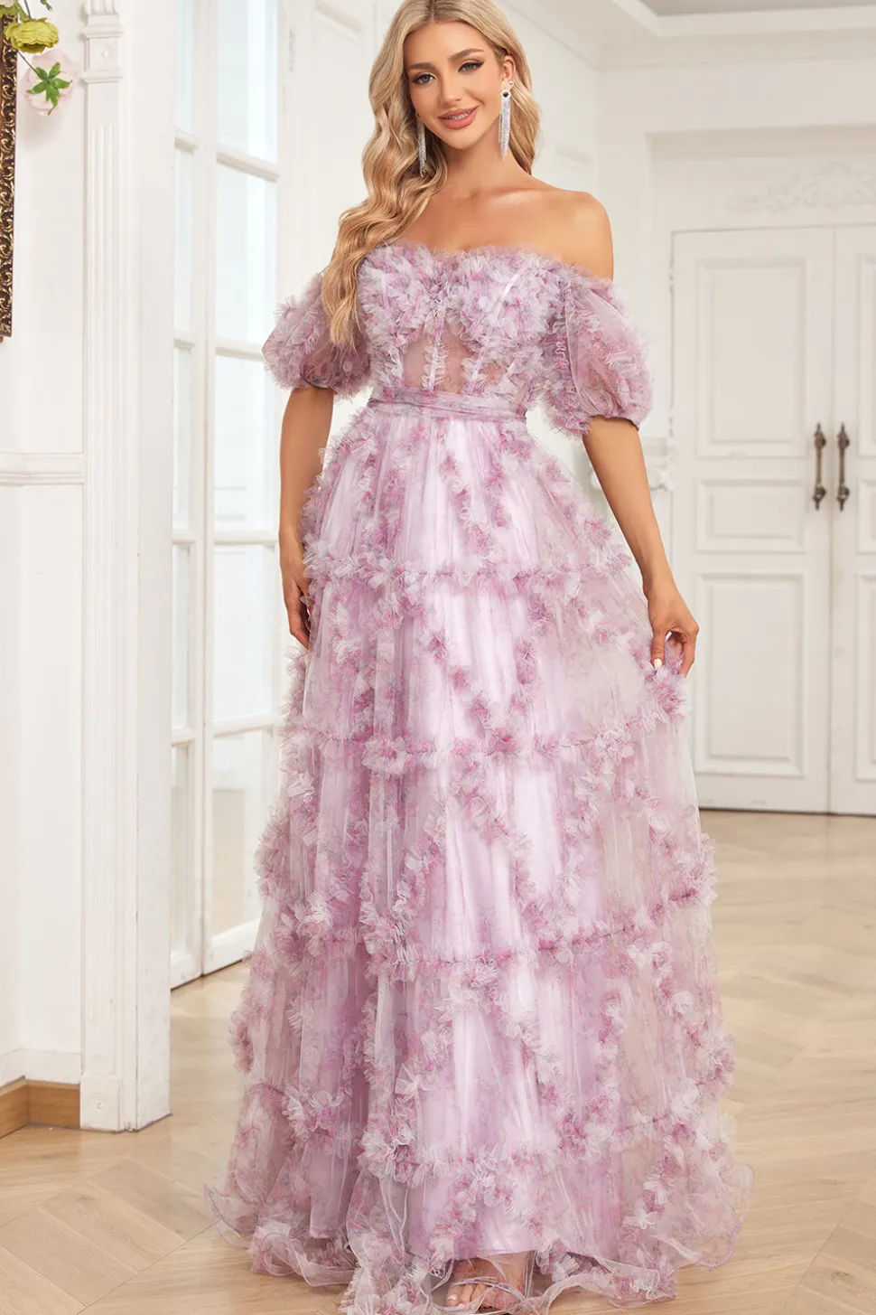 Roxo A Line Fora do Ombro Vestido de Baile
