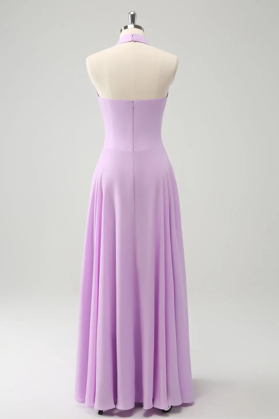 Roxo A Line Halter Chiffon Long Backless Vestido de Dama de Honra