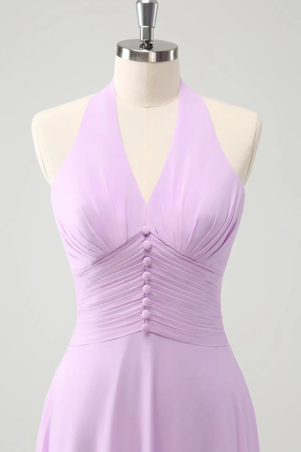 Roxo A Line Halter Chiffon Long Backless Vestido de Dama de Honra