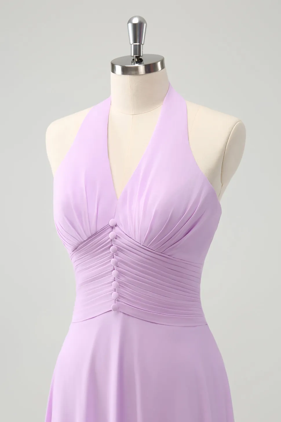 Roxo A Line Halter Chiffon Long Backless Vestido de Dama de Honra