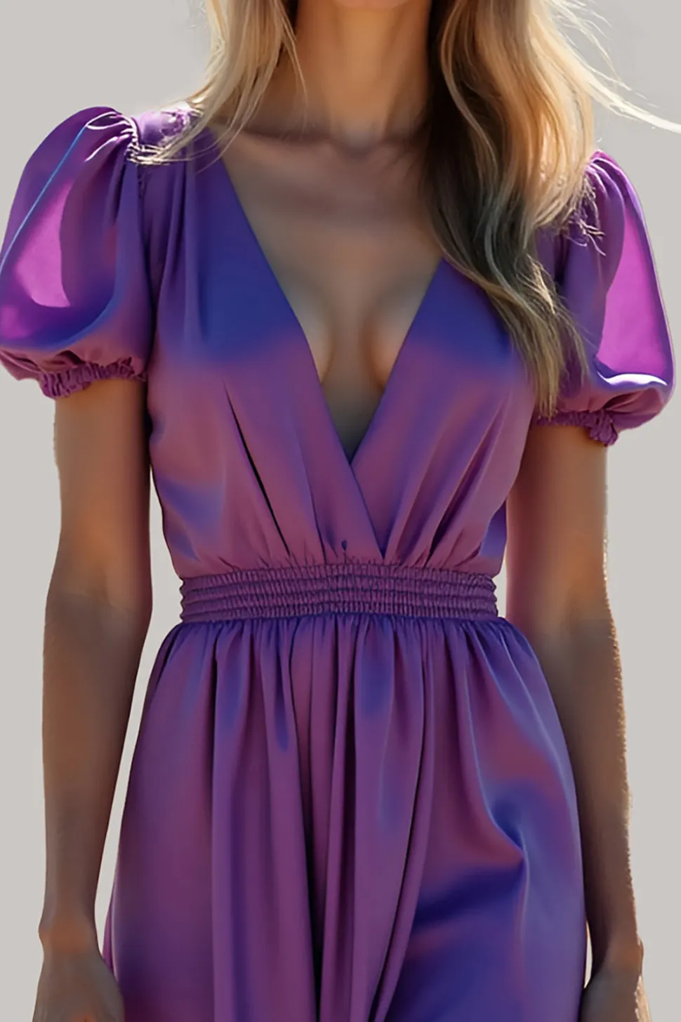 Roxo A Line Puff Mangas Backless Long Bridesmaid Dress