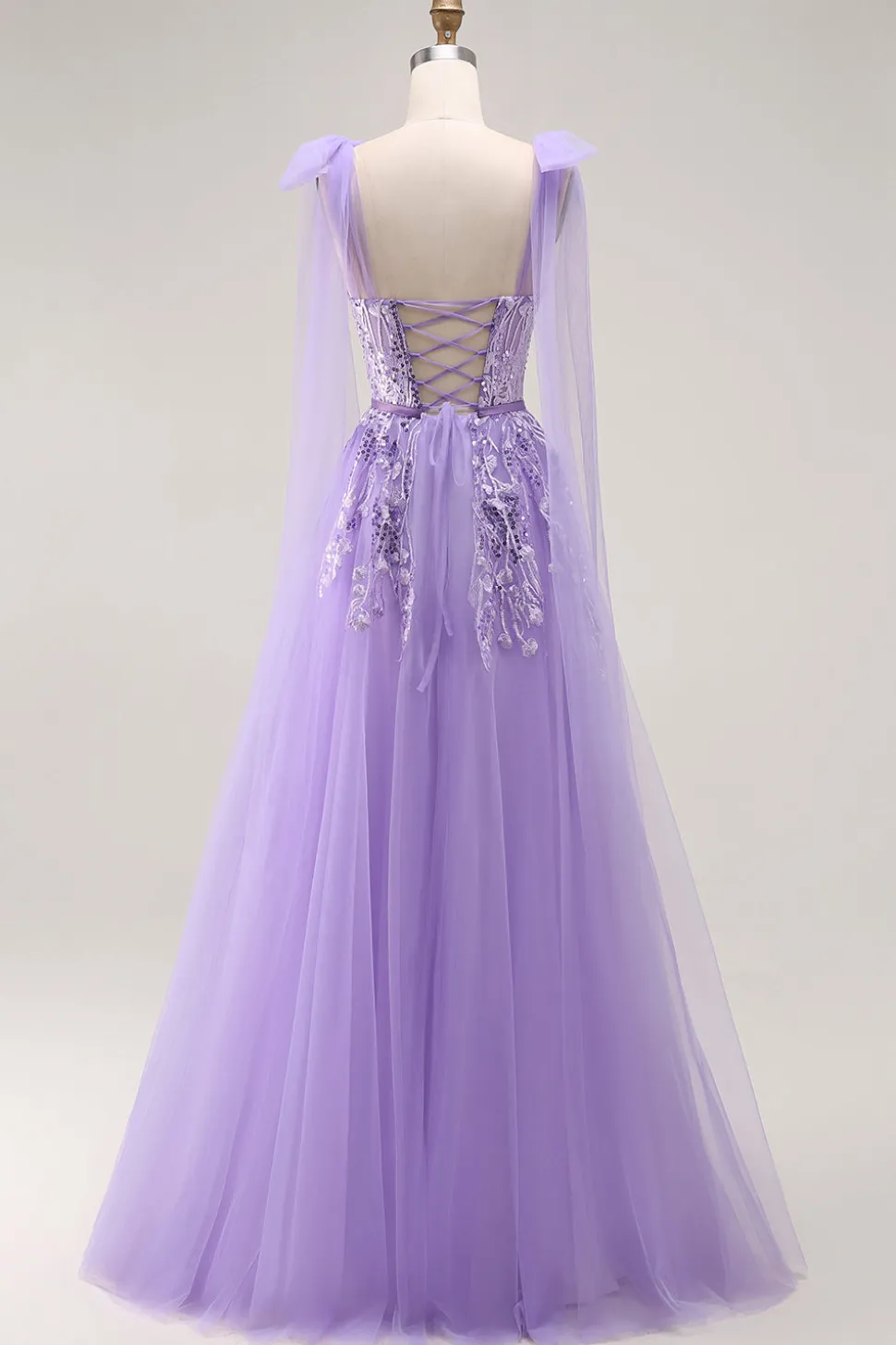 Roxo A Line Sequin Lace Up Back Tulle Long Prom Dress com alças de laço