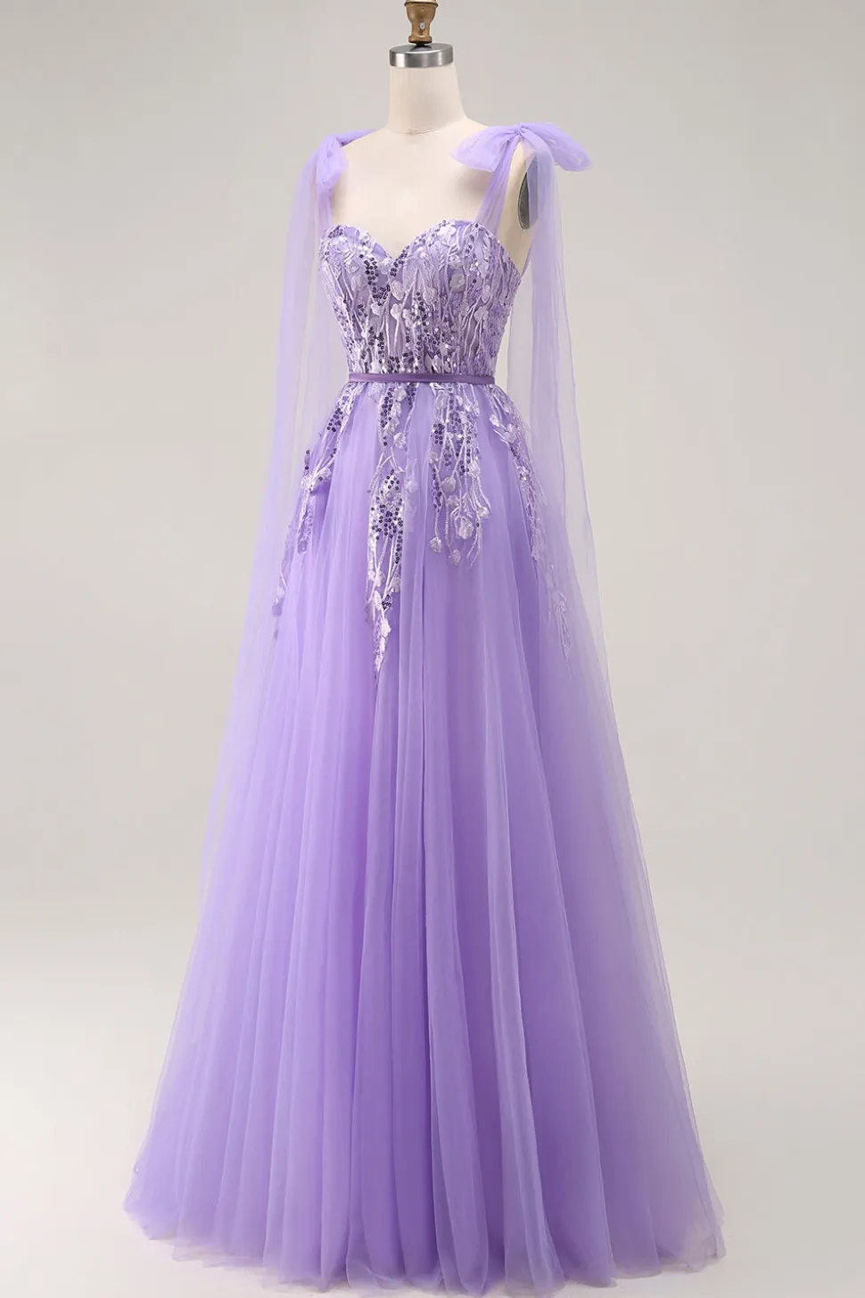 Roxo A Line Sequin Lace Up Back Tulle Long Prom Dress com alças de laço