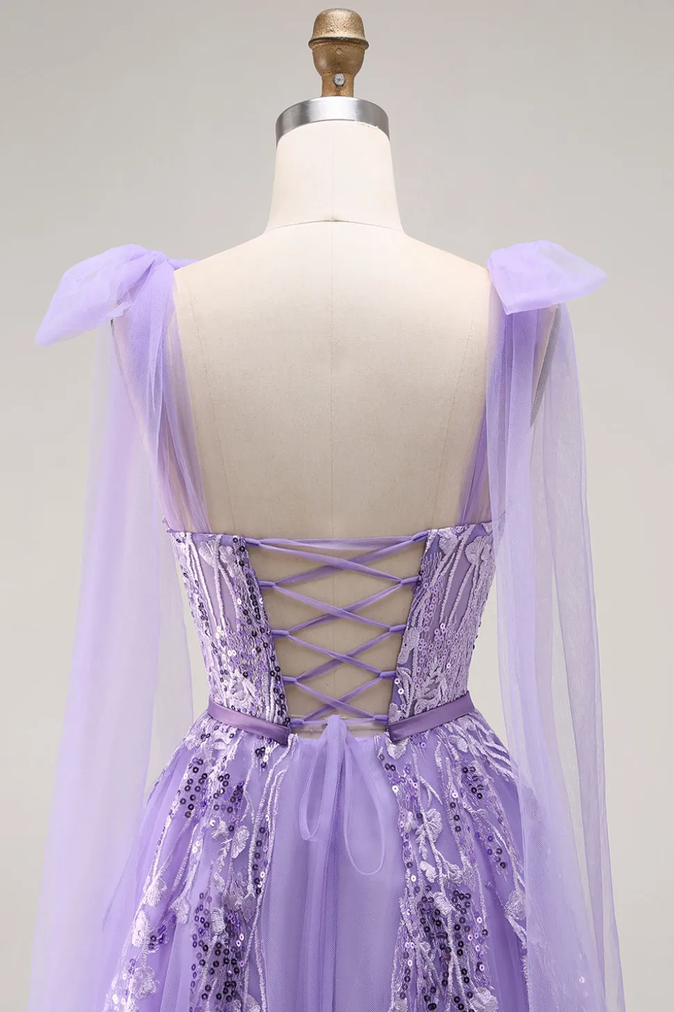 Roxo A Line Sequin Lace Up Back Tulle Long Prom Dress com alças de laço