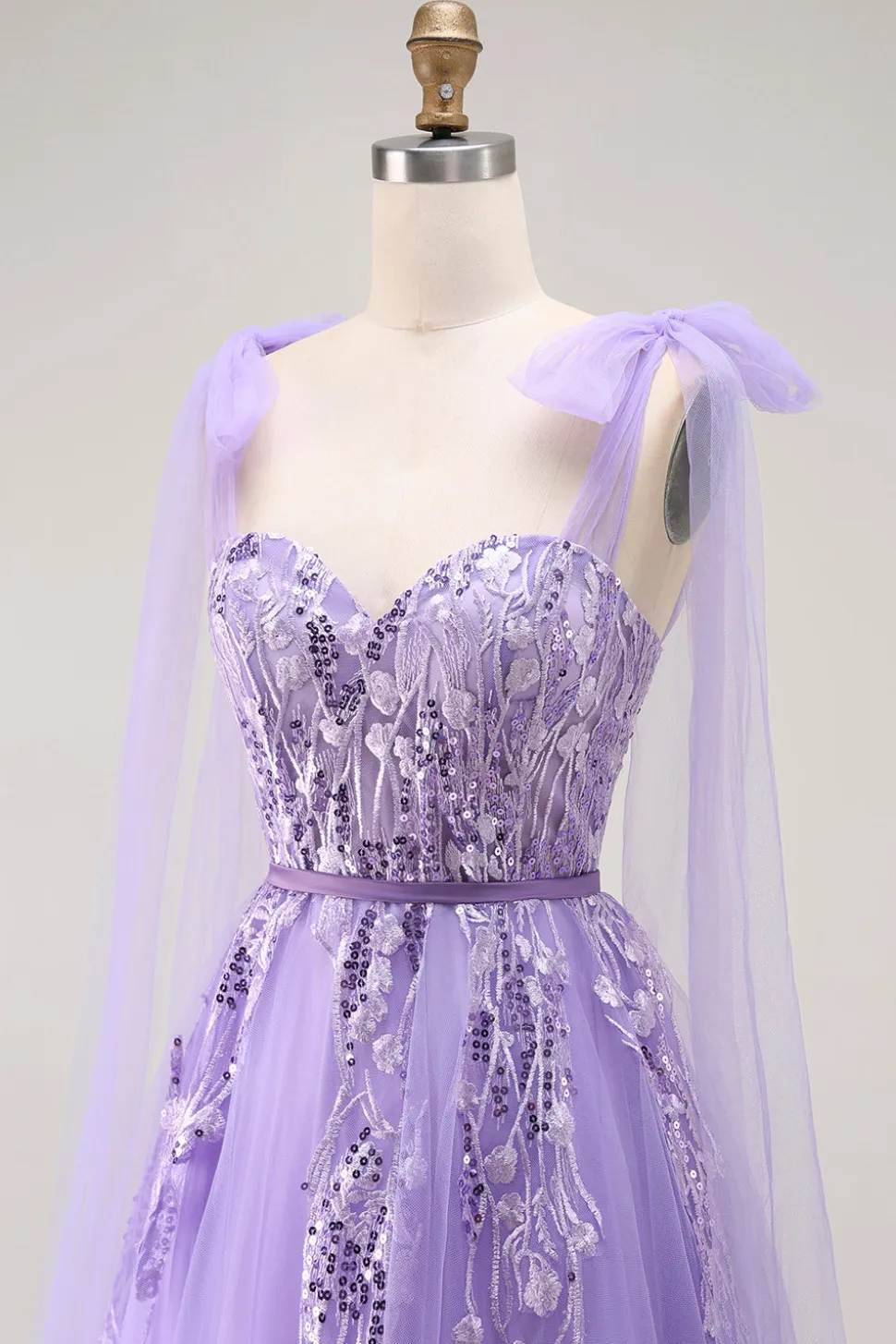 Roxo A Line Sequin Lace Up Back Tulle Long Prom Dress com alças de laço