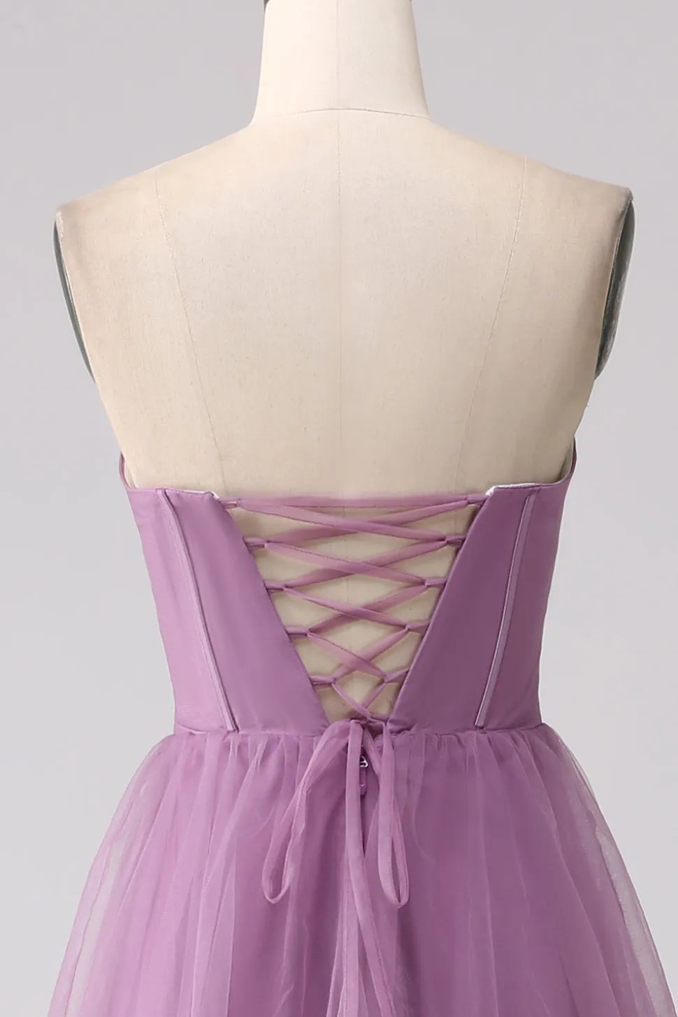 Roxo A Line Tulle Tiered plissado longo vestido de baile com fenda