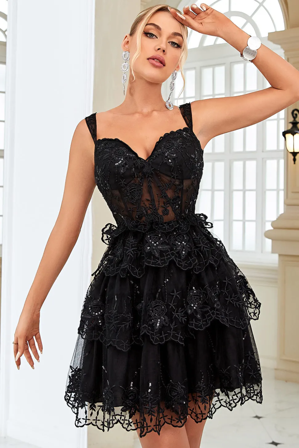 Roxo A Línea Preto Vestido de Cocktail