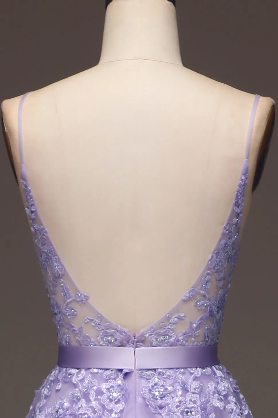 Roxo A-Line Espaghetti Correias Long Beaded e Tule Prom Dress com Apliques